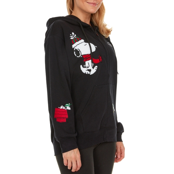 NWT Licensed Ladies Character PEANUTS SNOOPY Holiday Full Zip Up Hoodie Jacket L - Picture 8 of 11